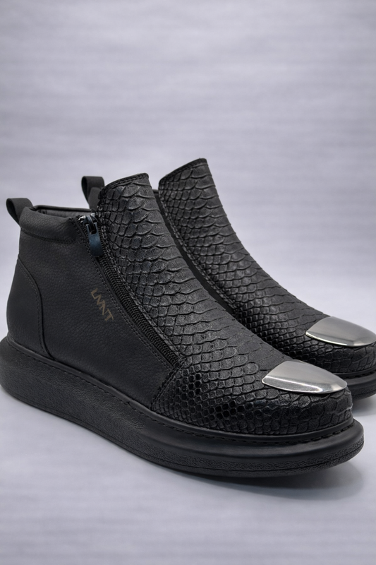 LVNT Python Black Vegan Leather Boots