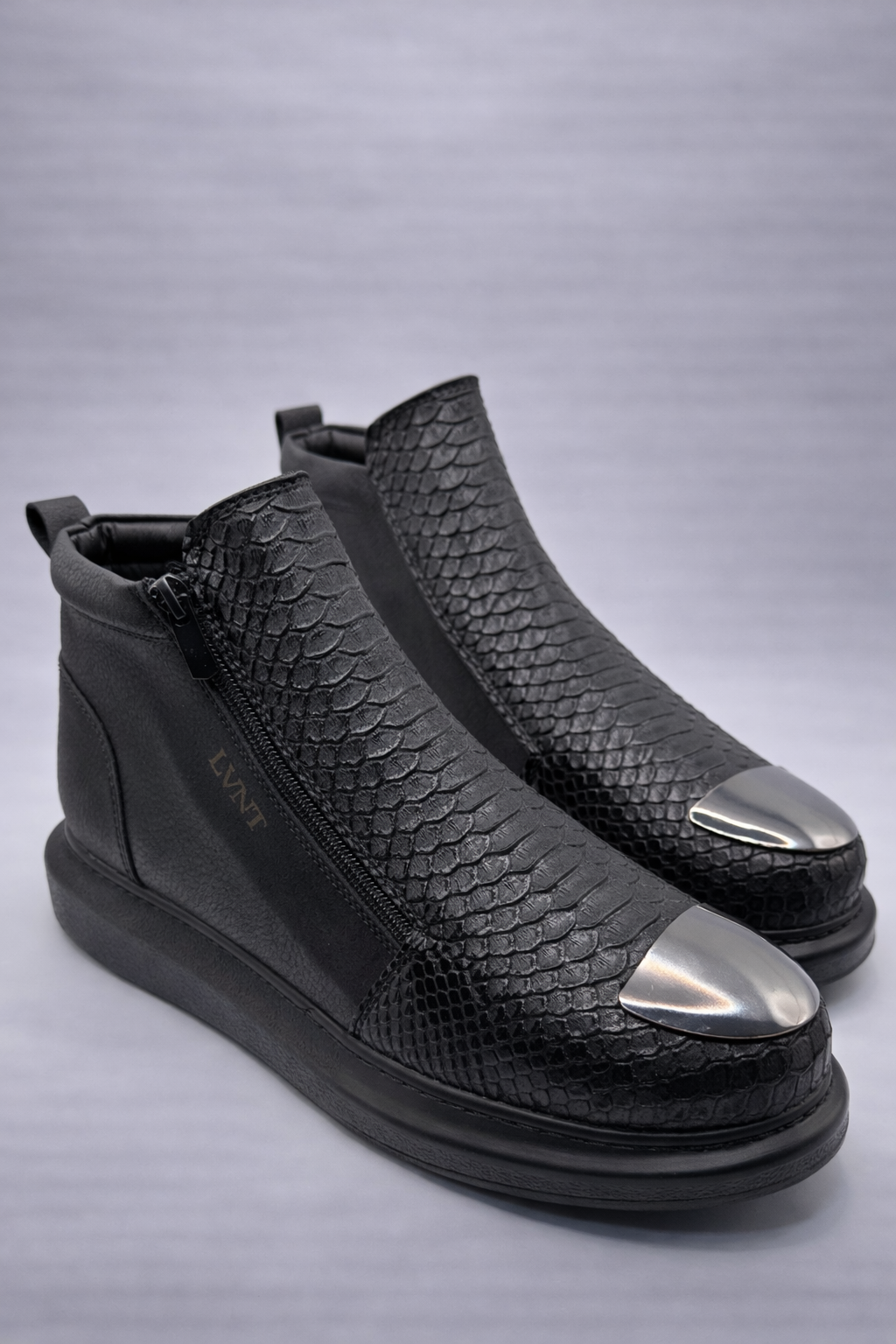LVNT Python Black Vegan Leather Boots